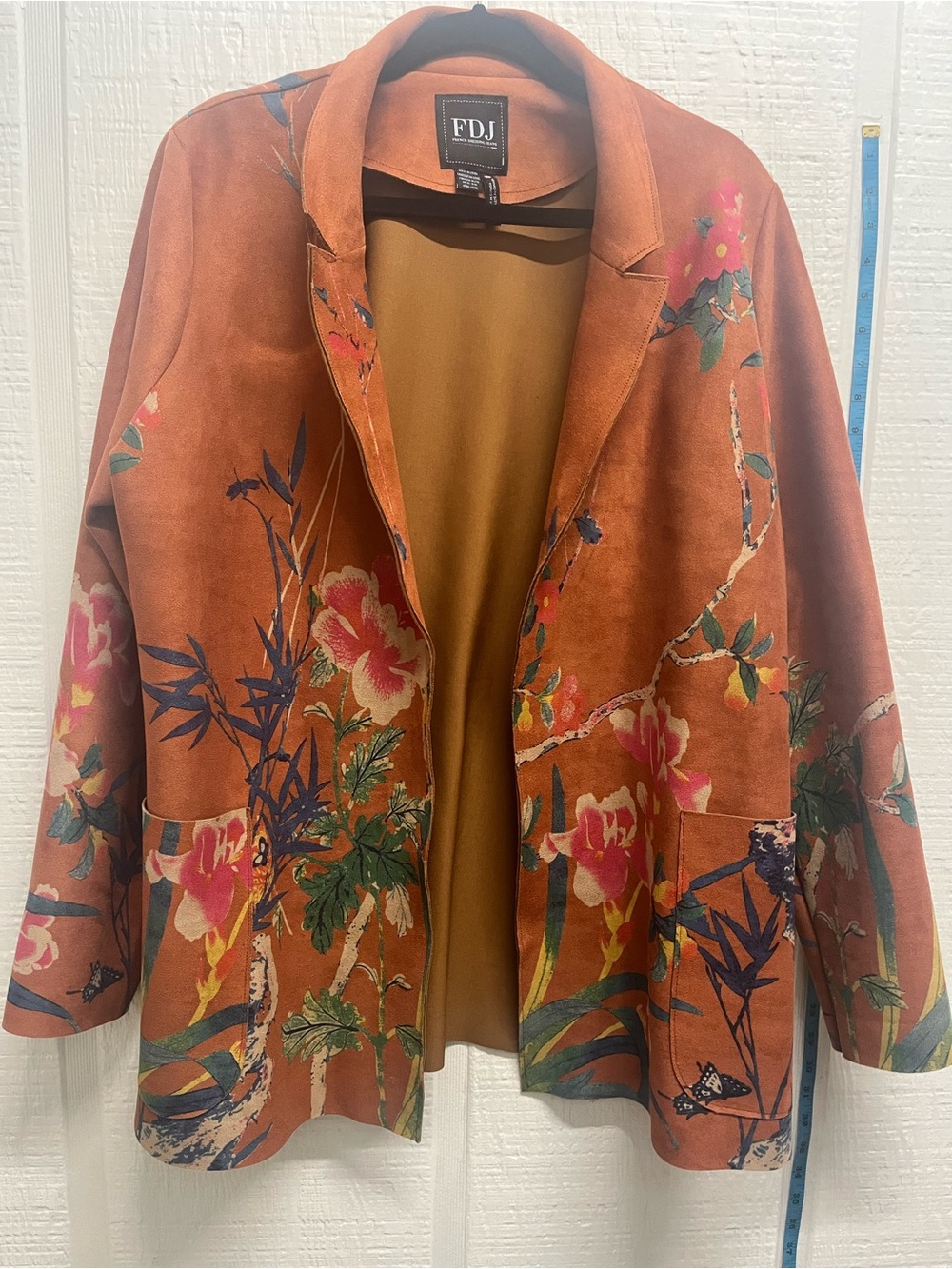 FDJ Floral Suede-Feel Burnt Boho Orange Blazer